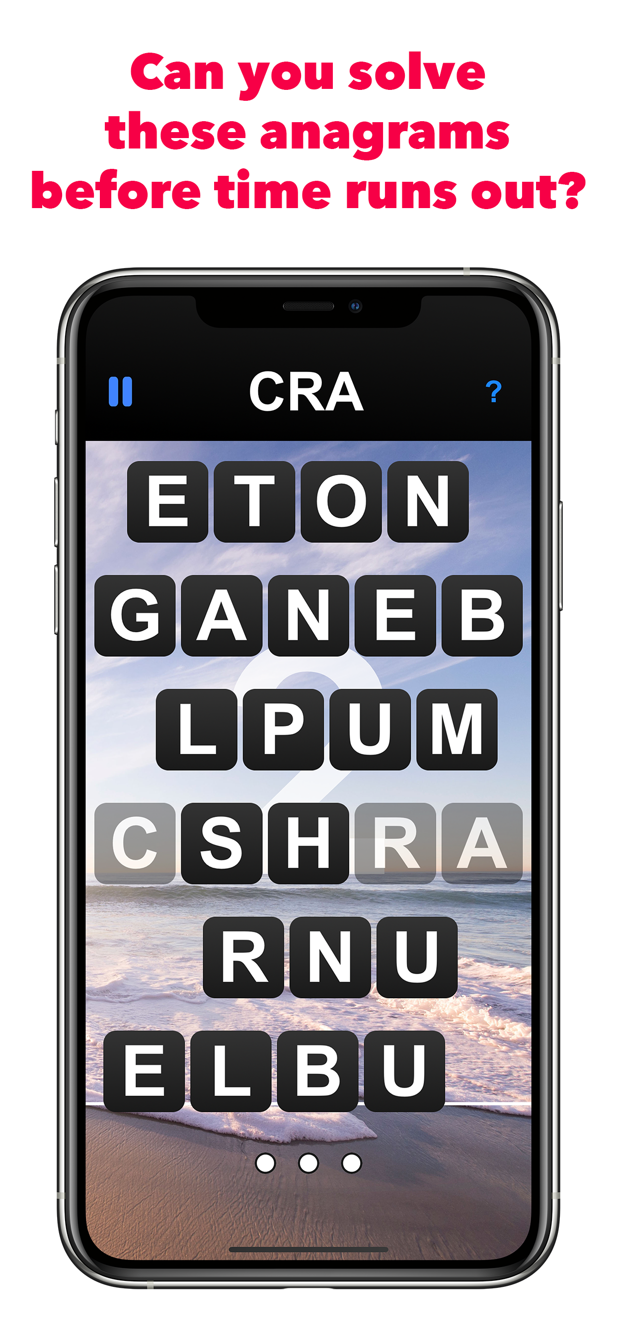 Falling anagram tiles on a beach background