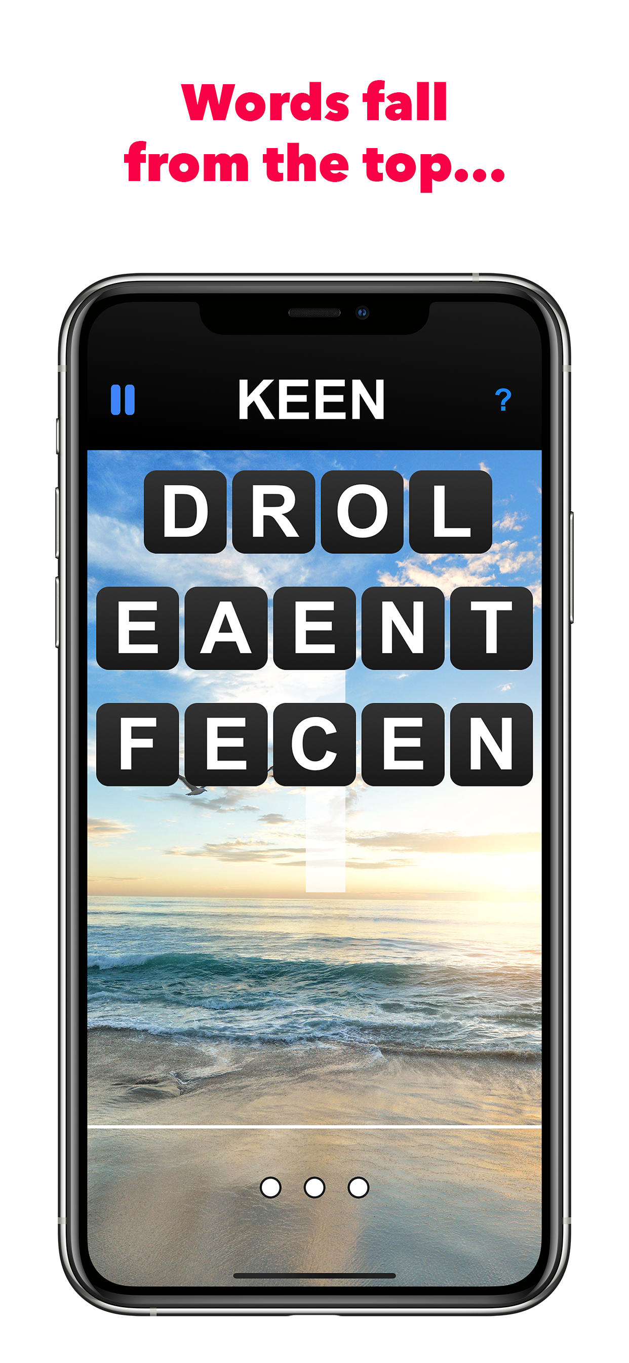 Words falling from the top of the screen